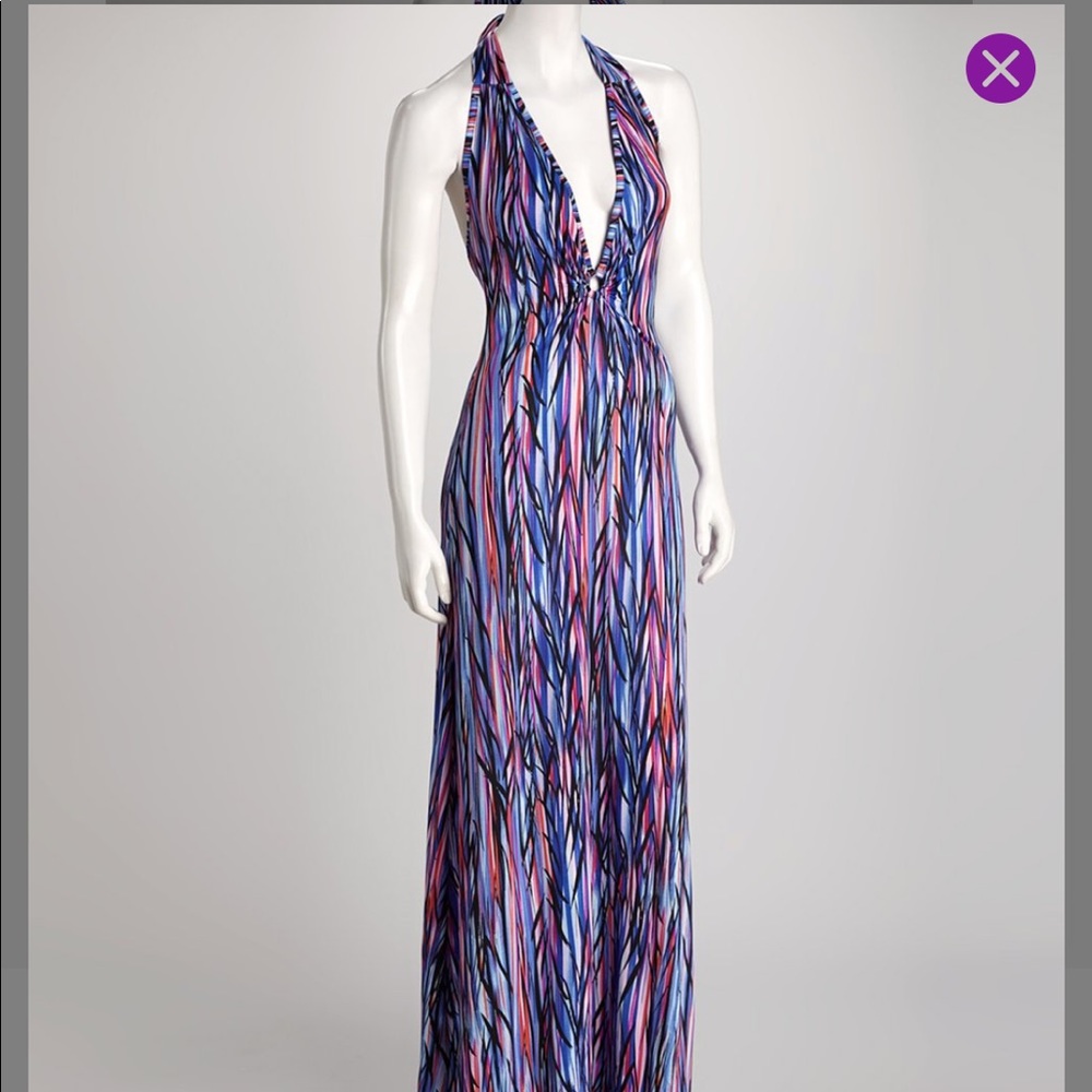 Blue & Pink Abstract Halter Maxi Dress Size Large